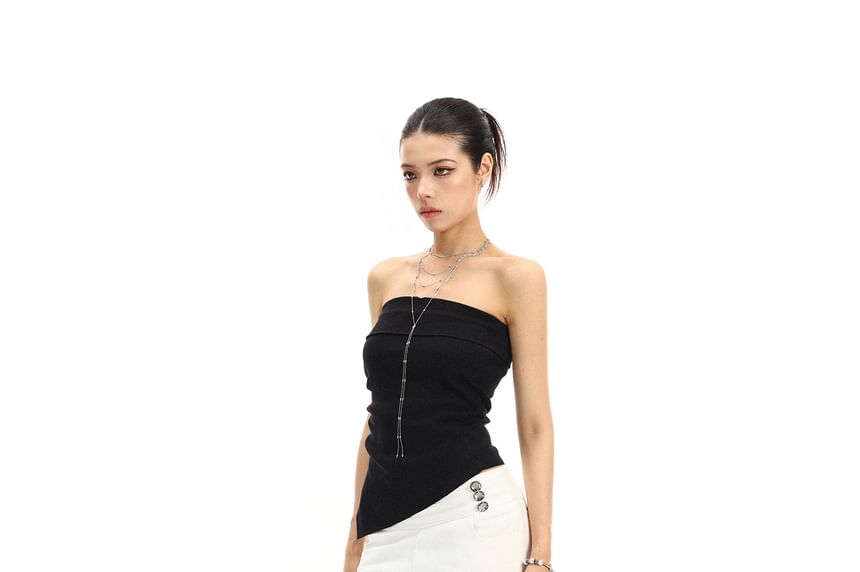 Strapless Plain Asymmetrical Crop Tube Top