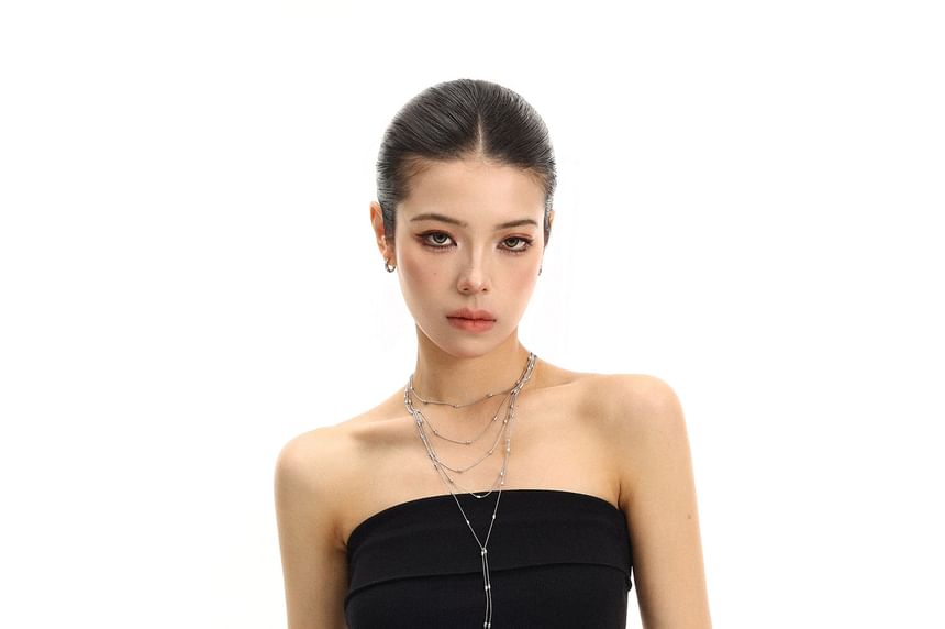 Strapless Plain Asymmetrical Crop Tube Top