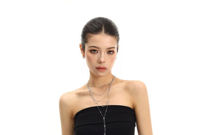 Strapless Plain Asymmetrical Crop Tube Top
