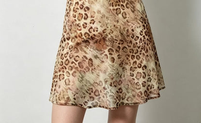 High waist Leopard Print Sheer Mini A-Line Skirt