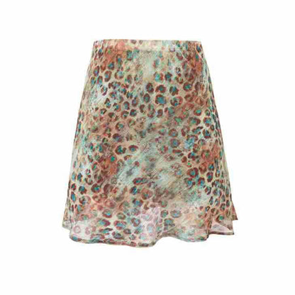 High waist Leopard Print Sheer Mini A-Line Skirt