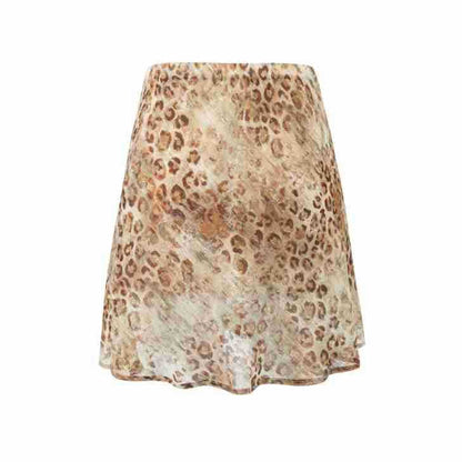 High waist Leopard Print Sheer Mini A-Line Skirt