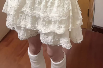 High Waist Plain Tiered Mini A-Line Skirt