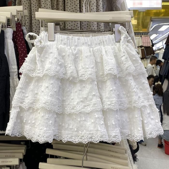 High Waist Plain Tiered Mini A-Line Skirt