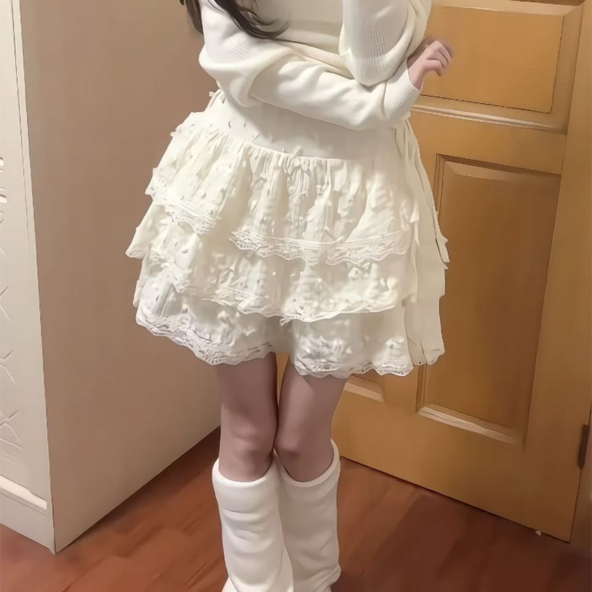 High Waist Plain Tiered Mini A-Line Skirt