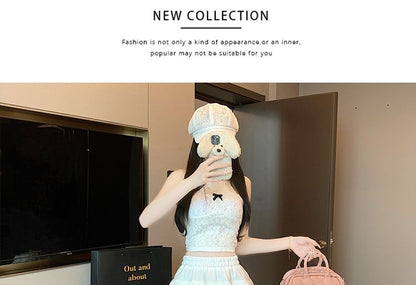 Elastic Waist Dotted Ruffle Panel Mesh Mini A-Line Skirt