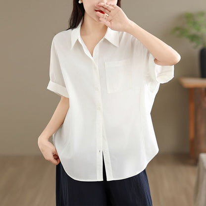 Short-Sleeve Plain Pocket Front Shirt