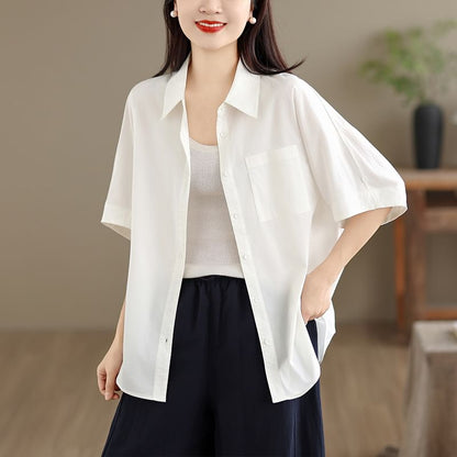 Short-Sleeve Plain Pocket Front Shirt
