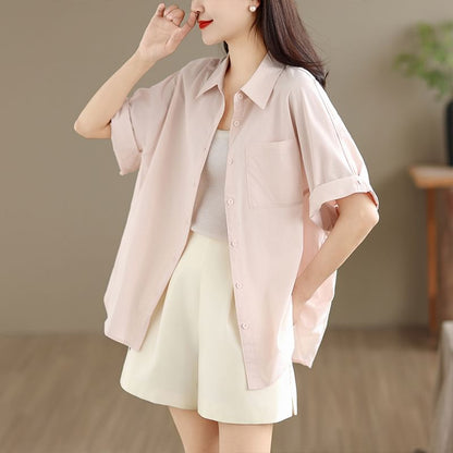 Short-Sleeve Plain Pocket Front Shirt