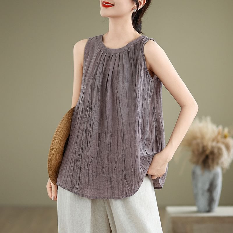 Plain Ruched Sleeveless Blouse