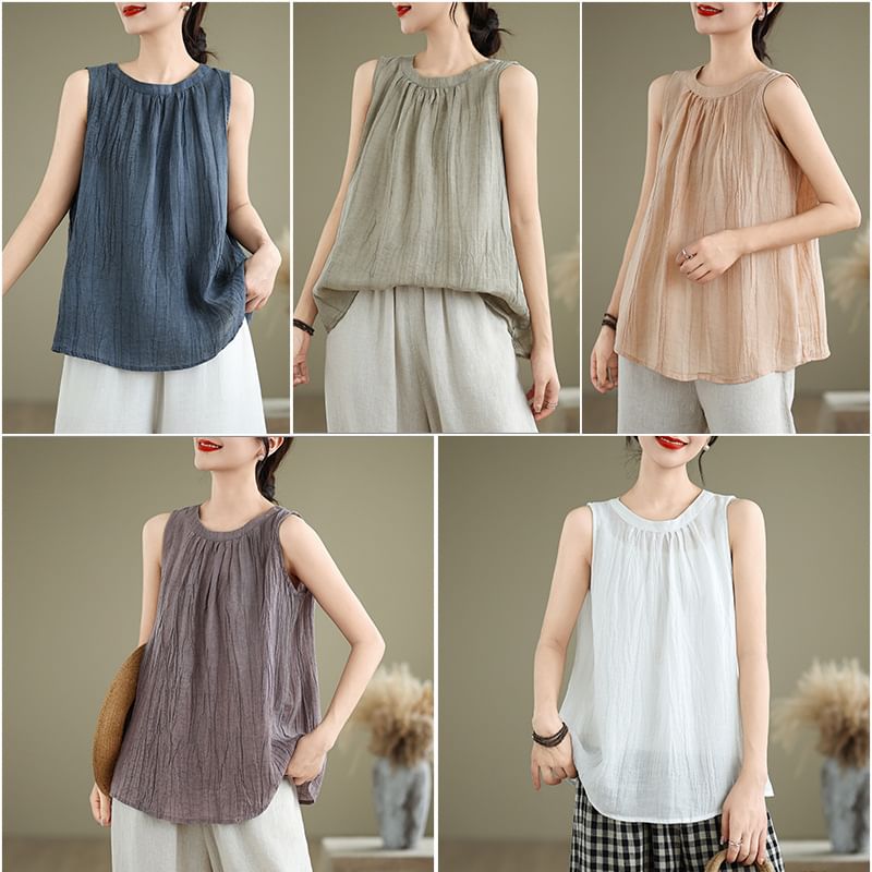 Plain Ruched Sleeveless Blouse