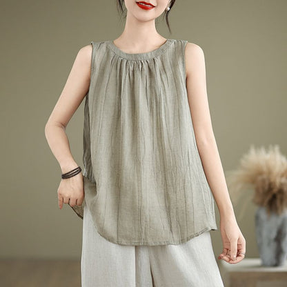 Plain Ruched Sleeveless Blouse
