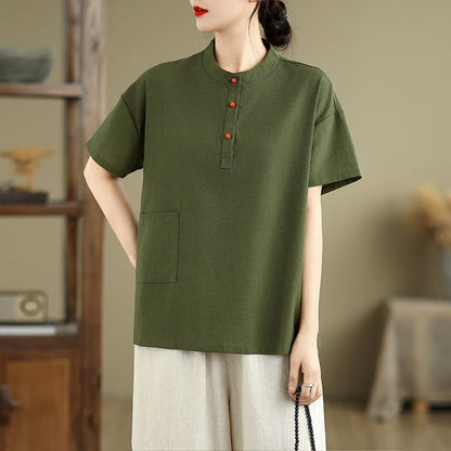 Short-Sleeve Henley Plain T-Shirt