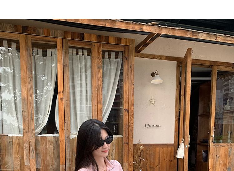 Short Sleeve Solid Crop Polo Shirt