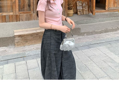 Short Sleeve Solid Crop Polo Shirt