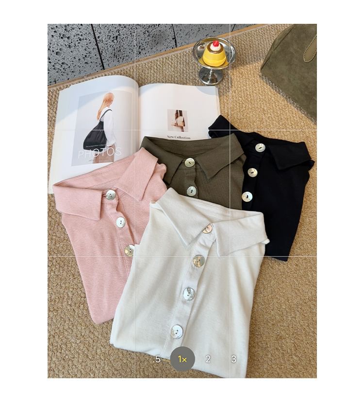 Short Sleeve Solid Crop Polo Shirt