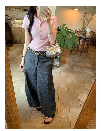 Short Sleeve Solid Crop Polo Shirt