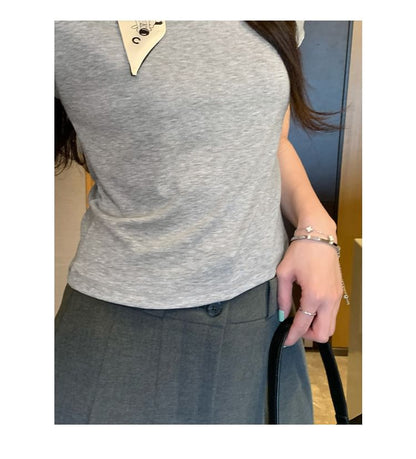 Crewneck Solid Crop Tee with Short Sleeves