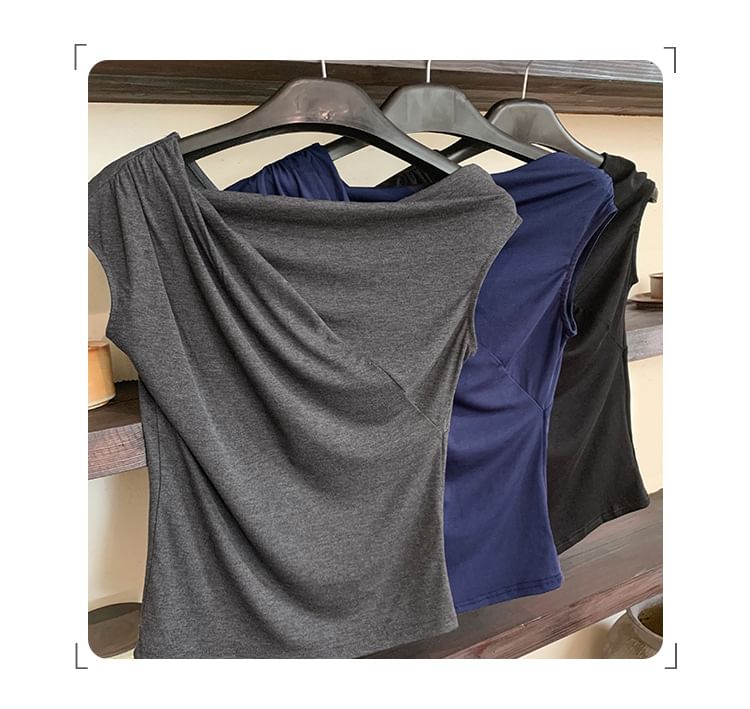 Off-Shoulder Short Sleeve Solid Cropped Blouse