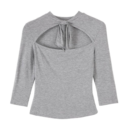 Elbow Sleeve Cutout Solid Cropped Tee