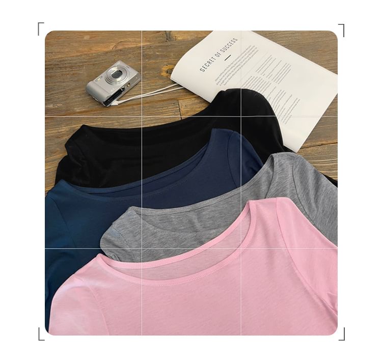 Boatneck Elbow Sleeve Solid Knit Shirt