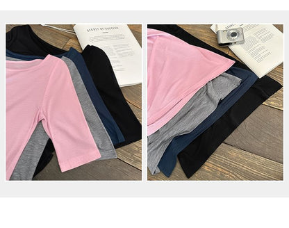 Boatneck Elbow Sleeve Solid Knit Shirt