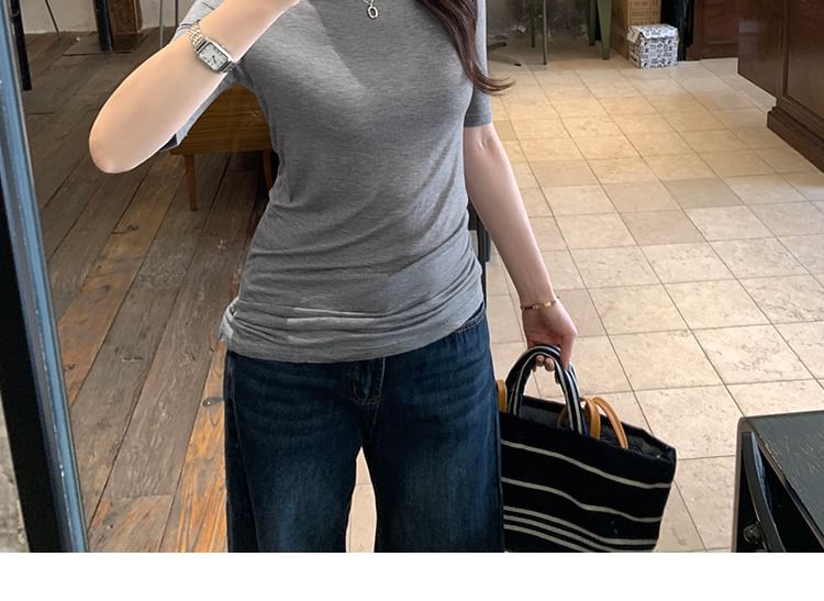 Boatneck Elbow Sleeve Solid Knit Shirt