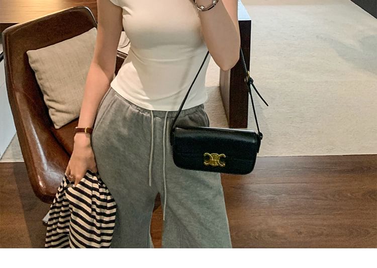 Mock Neck Cap Sleeve Solid Cropped Top