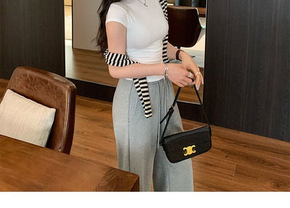 Mock Neck Cap Sleeve Solid Cropped Top