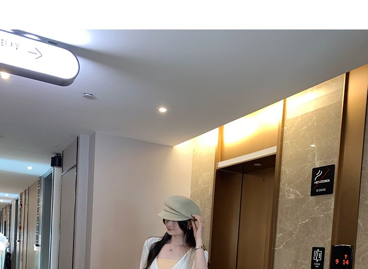 Short-Sleeve V-Neck Draped Plain Top