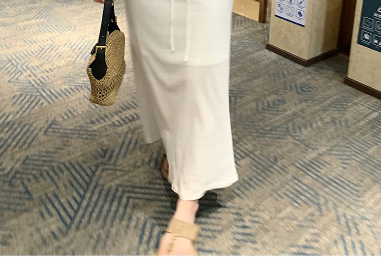 Short-Sleeve V-Neck Draped Plain Top
