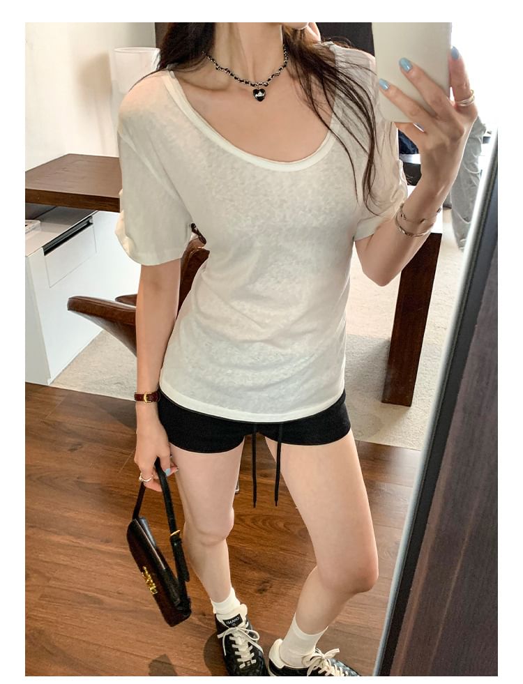 U-Neck Short Sleeve Solid Basic Top
