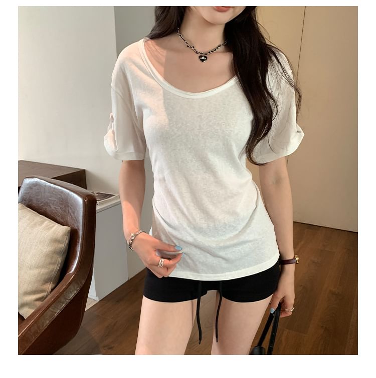 U-Neck Short Sleeve Solid Basic Top