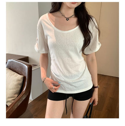 U-Neck Short Sleeve Solid Basic Top