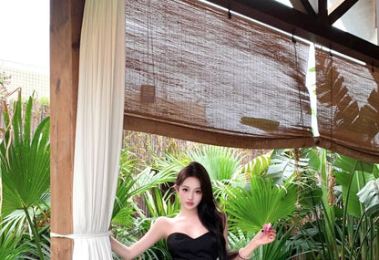 Sweetheart Neckline Plain Crop Tube Top / Mid Rise Two Tone Maxi Mermaid Skirt