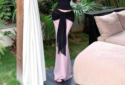 Sweetheart Neckline Plain Crop Tube Top / Mid Rise Two Tone Maxi Mermaid Skirt