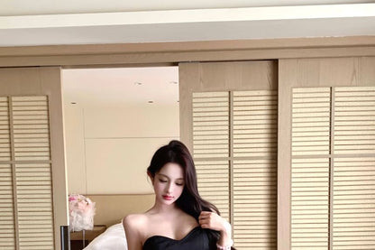 Sweetheart Neckline Plain Crop Tube Top / Mid Rise Two Tone Maxi Mermaid Skirt