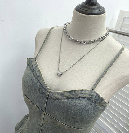 Panel Peplum Padded Denim Camisole Top