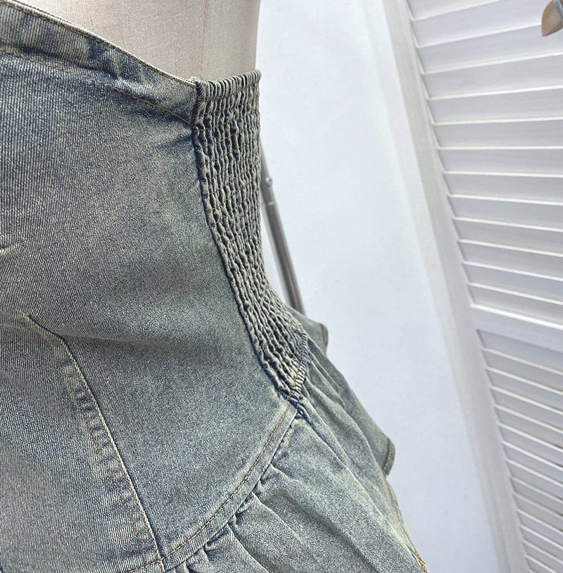 Panel Peplum Padded Denim Camisole Top