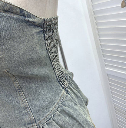 Panel Peplum Padded Denim Camisole Top