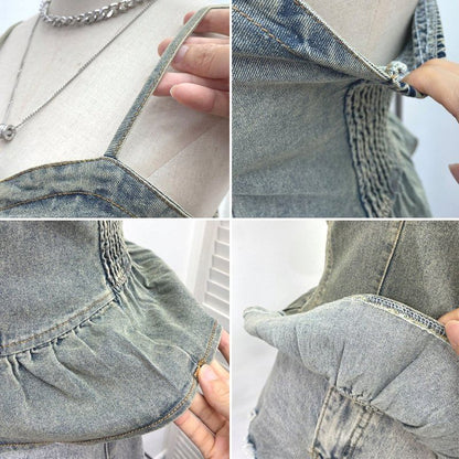 Panel Peplum Padded Denim Camisole Top