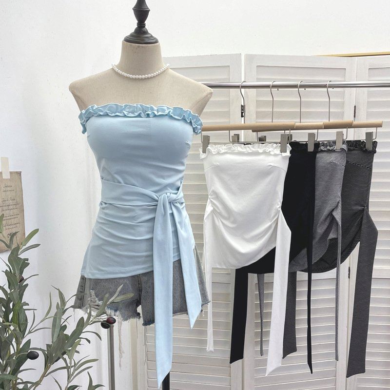 Ruffle Asymmetrical Padded Tube Top