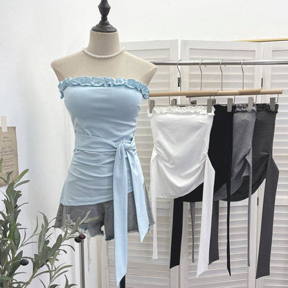 Ruffle Asymmetrical Padded Tube Top