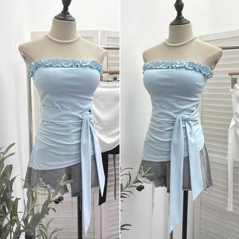 Ruffle Asymmetrical Padded Tube Top