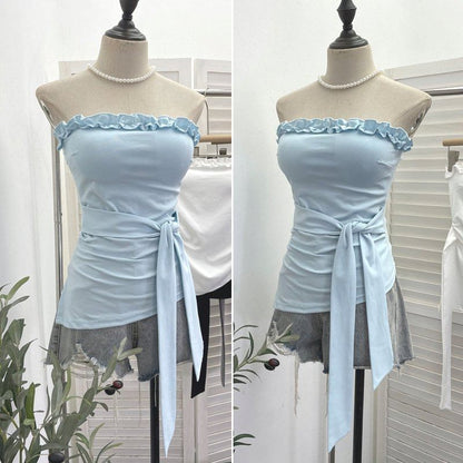 Ruffle Asymmetrical Padded Tube Top