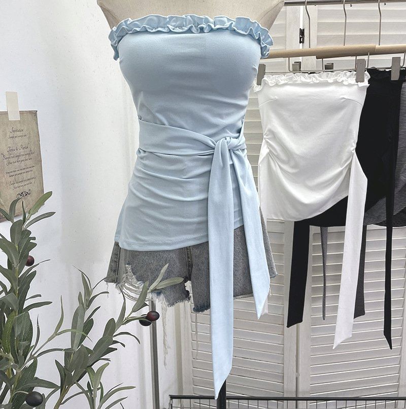 Ruffle Asymmetrical Padded Tube Top
