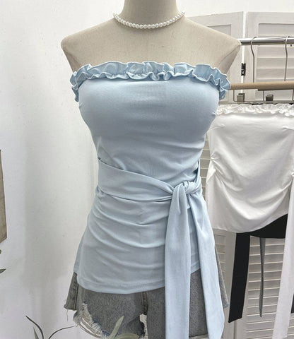 Ruffle Asymmetrical Padded Tube Top