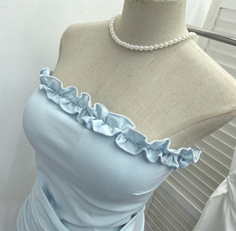 Ruffle Asymmetrical Padded Tube Top