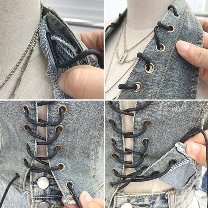 Halter Lace Up Denim Top