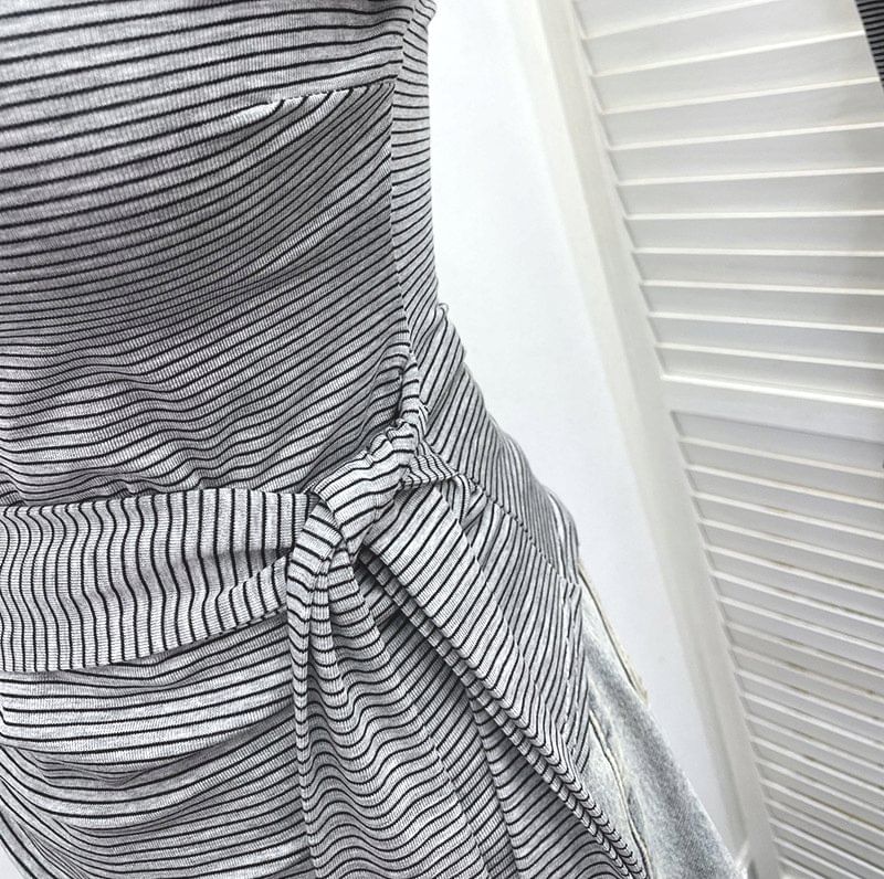 Striped Ruffle Asymmetrical Padded Tube Top